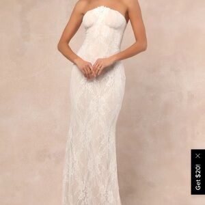 Valeria White Lace Strapless Bustier Maxi Dress